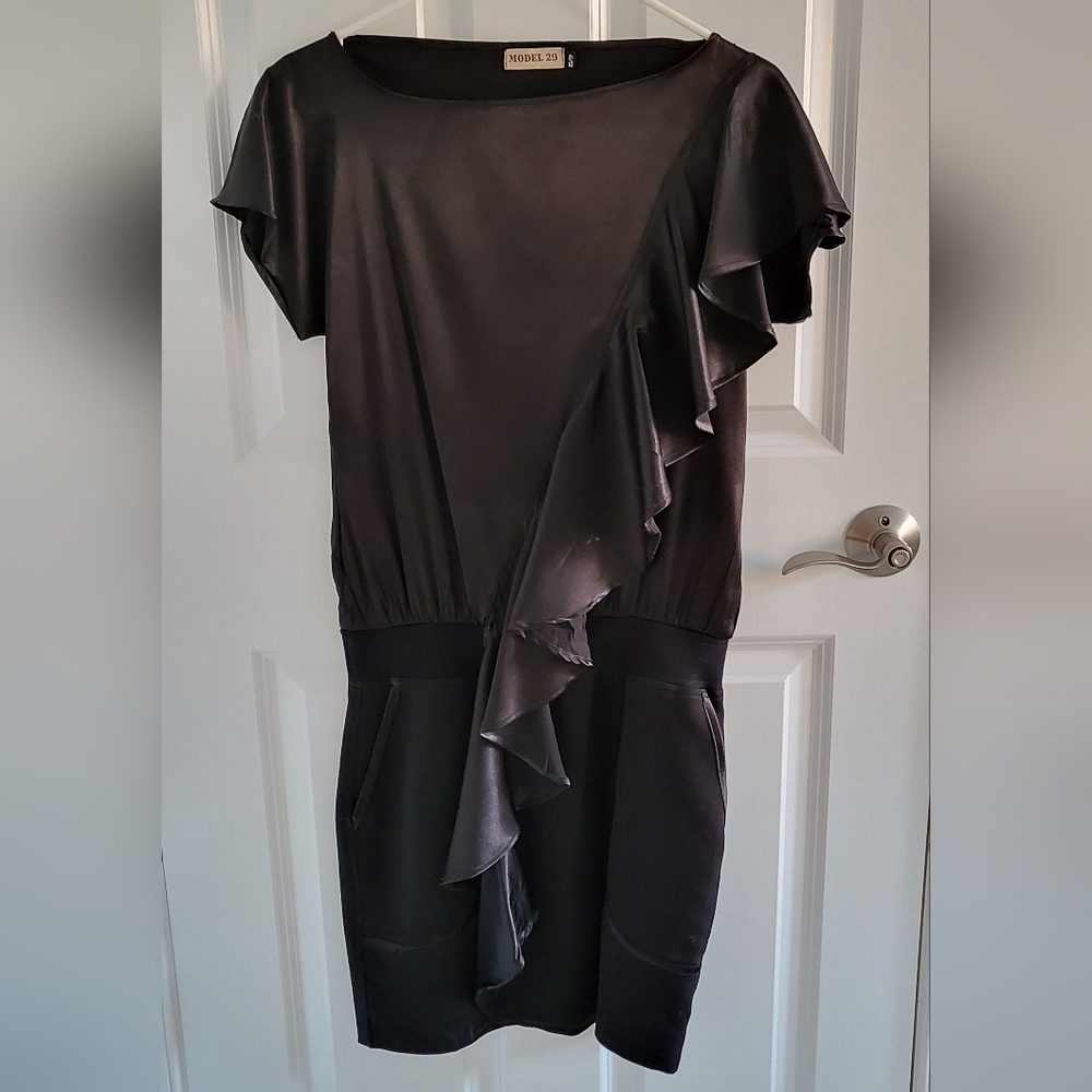 Black asymmetrical ruffle dress